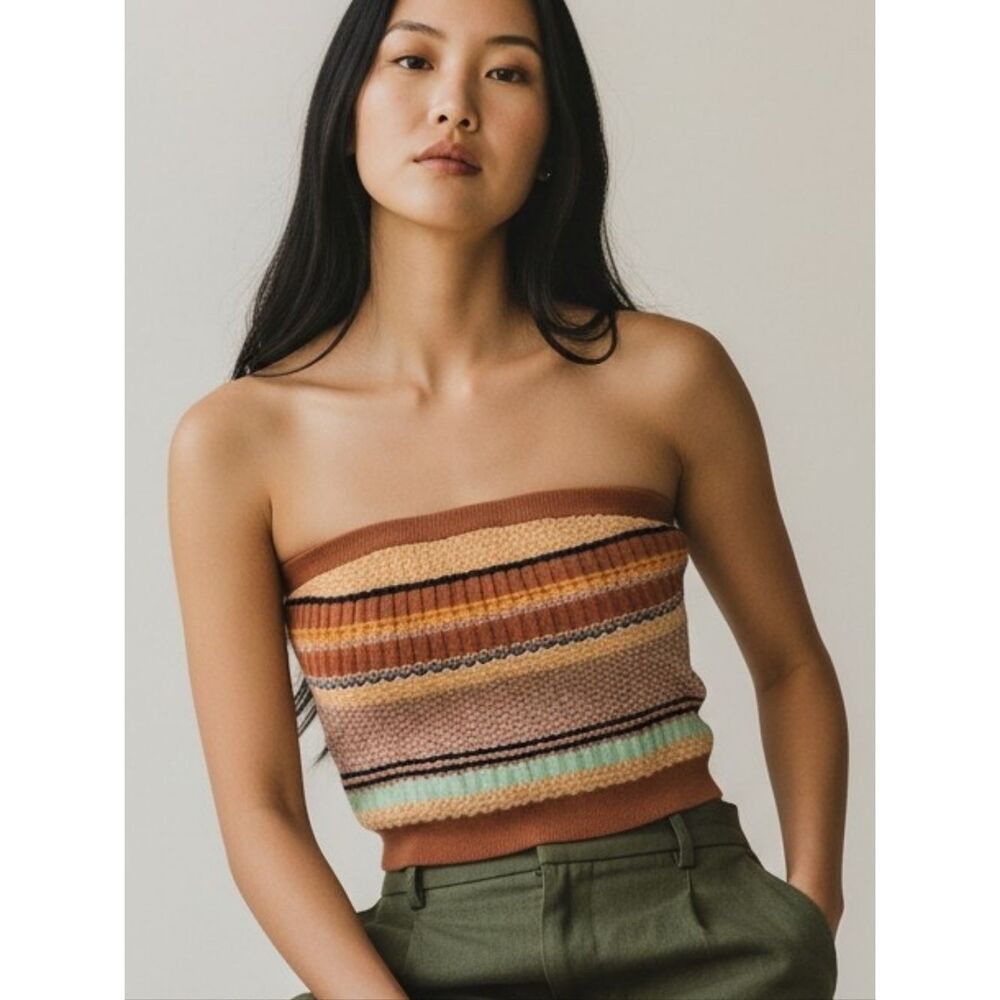 Aerie Striped Boob Tube Top in Rusty Tones